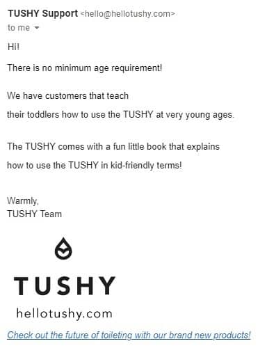 Hello Tushy's Response to Lower Age Limit Inquiry