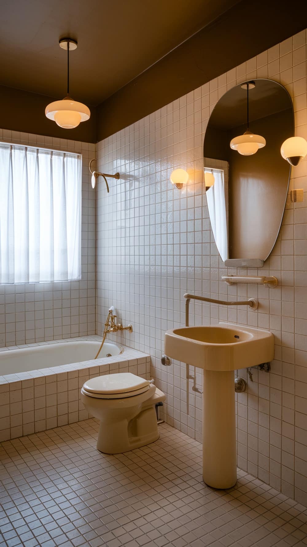 Mid-century modern bathroom with retro lighting fixtures