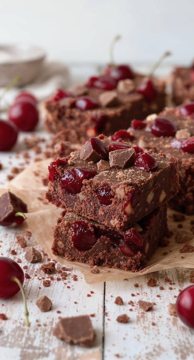 Dark Chocolate Cherry Protein Bars with cherries and chocolate chunks