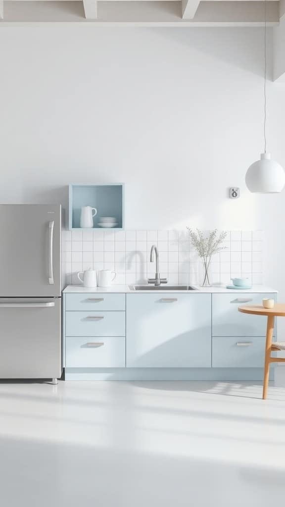 Minimalist light blue kitchen with simple decor elements