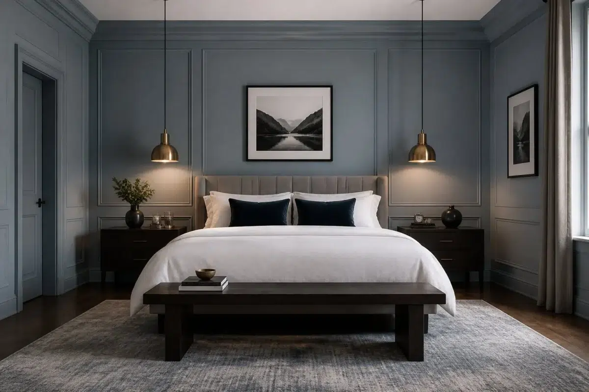 Full-Wall Blue Boutique Bedroom — Adirondack Blue by Behr