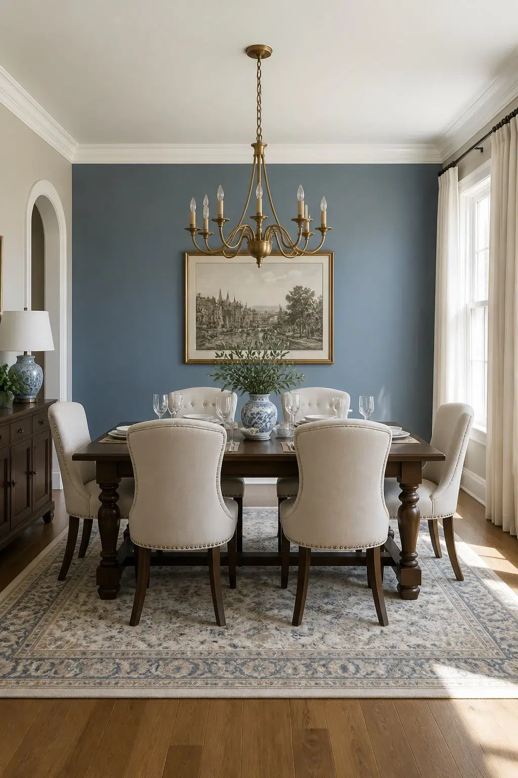 Classic Navy Accent Wall Dining Room — Adirondack Blue by Behr