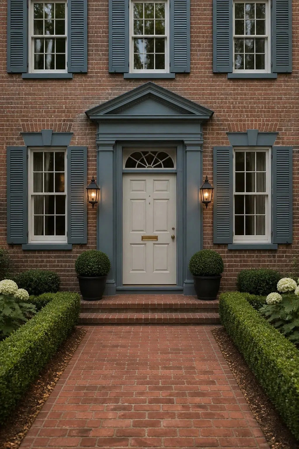 Brick Facade with Blue Trim Accents — Adirondack Blue by Behr