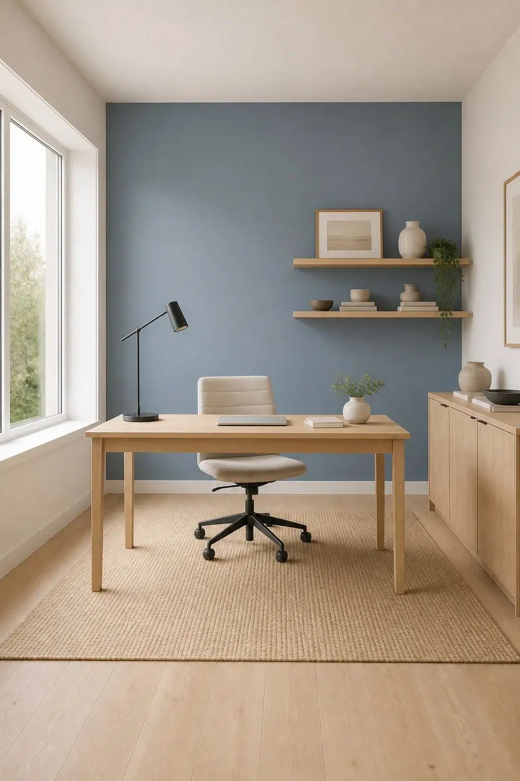 Minimal Scandinavian Blue Workspace — Adirondack Blue by Behr