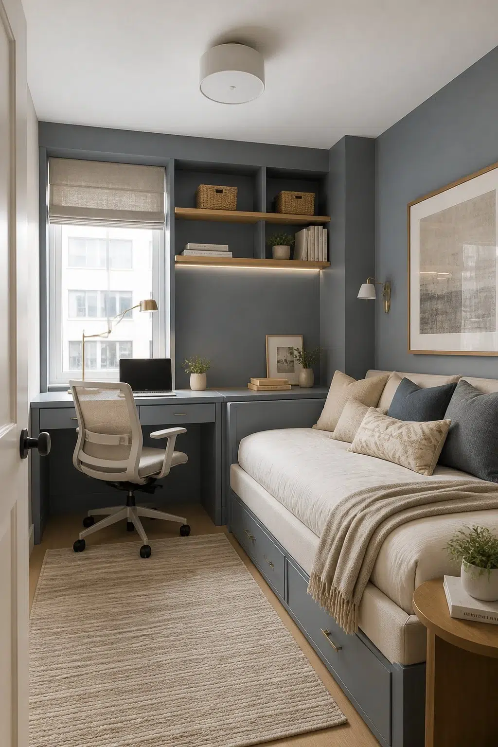 Compact Guest Room Office in Blue — Adirondack Blue by Behr