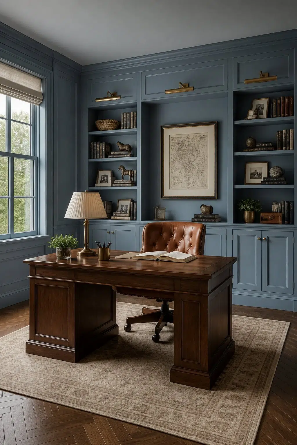 Library-Style Home Office — Adirondack Blue by Behr