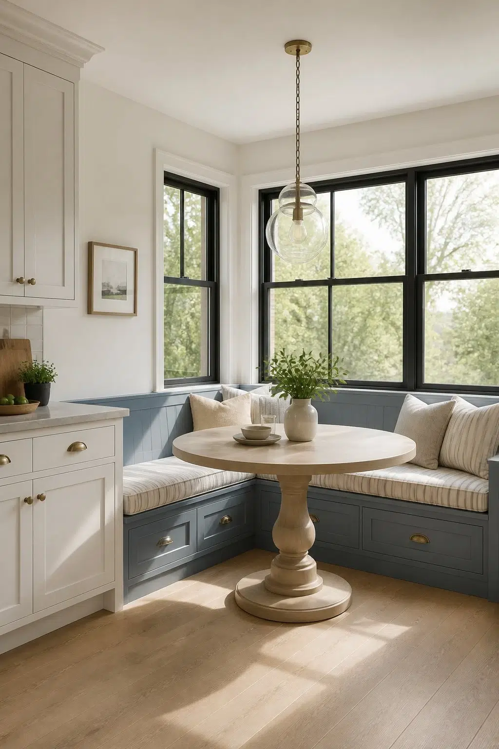 Blue Breakfast Nook in a Sunny Corner — Adirondack Blue by Behr