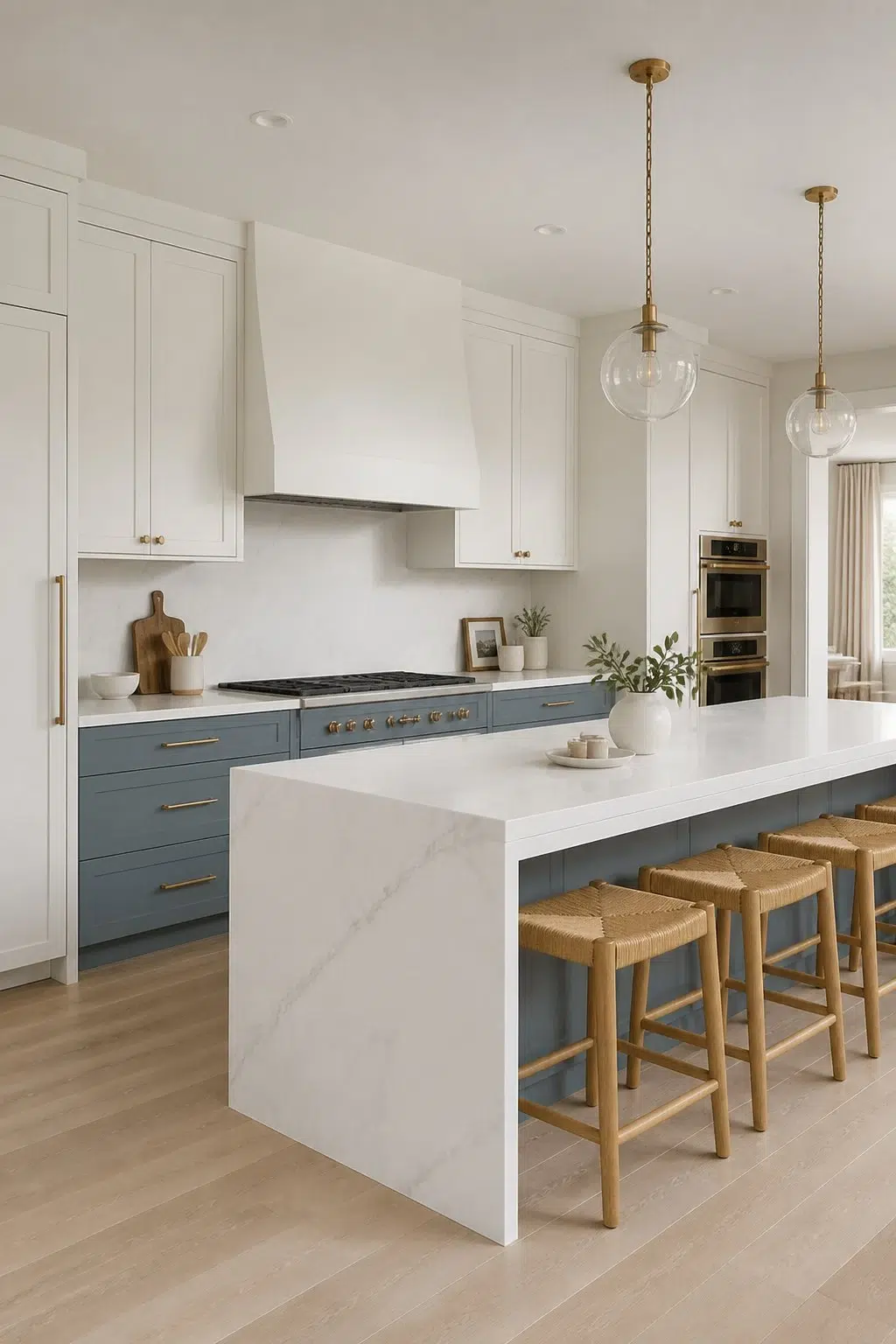 Two-Tone Kitchen with Blue Lower Cabinets — Adirondack Blue by Behr