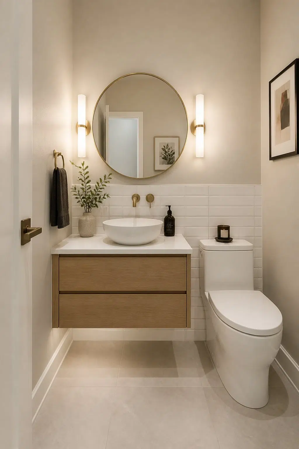 Small Bathroom Made Warm And Bright — Aged Beige by Behr
