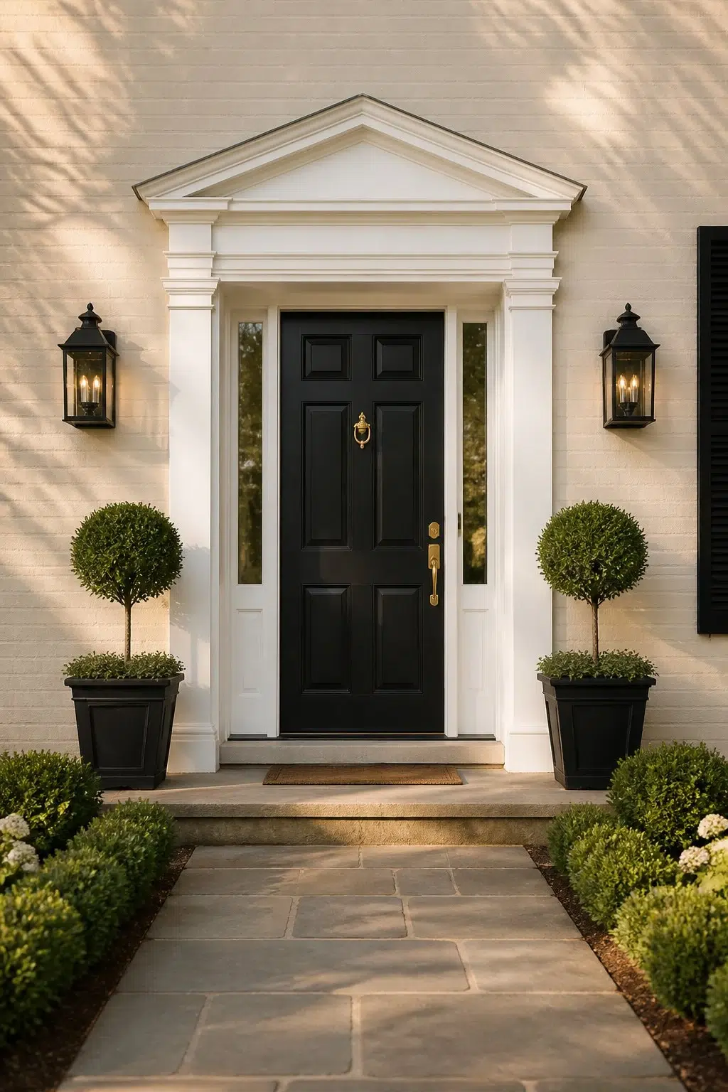 Classic Black Door with Aged Beige Brick — Aged Beige by Behr