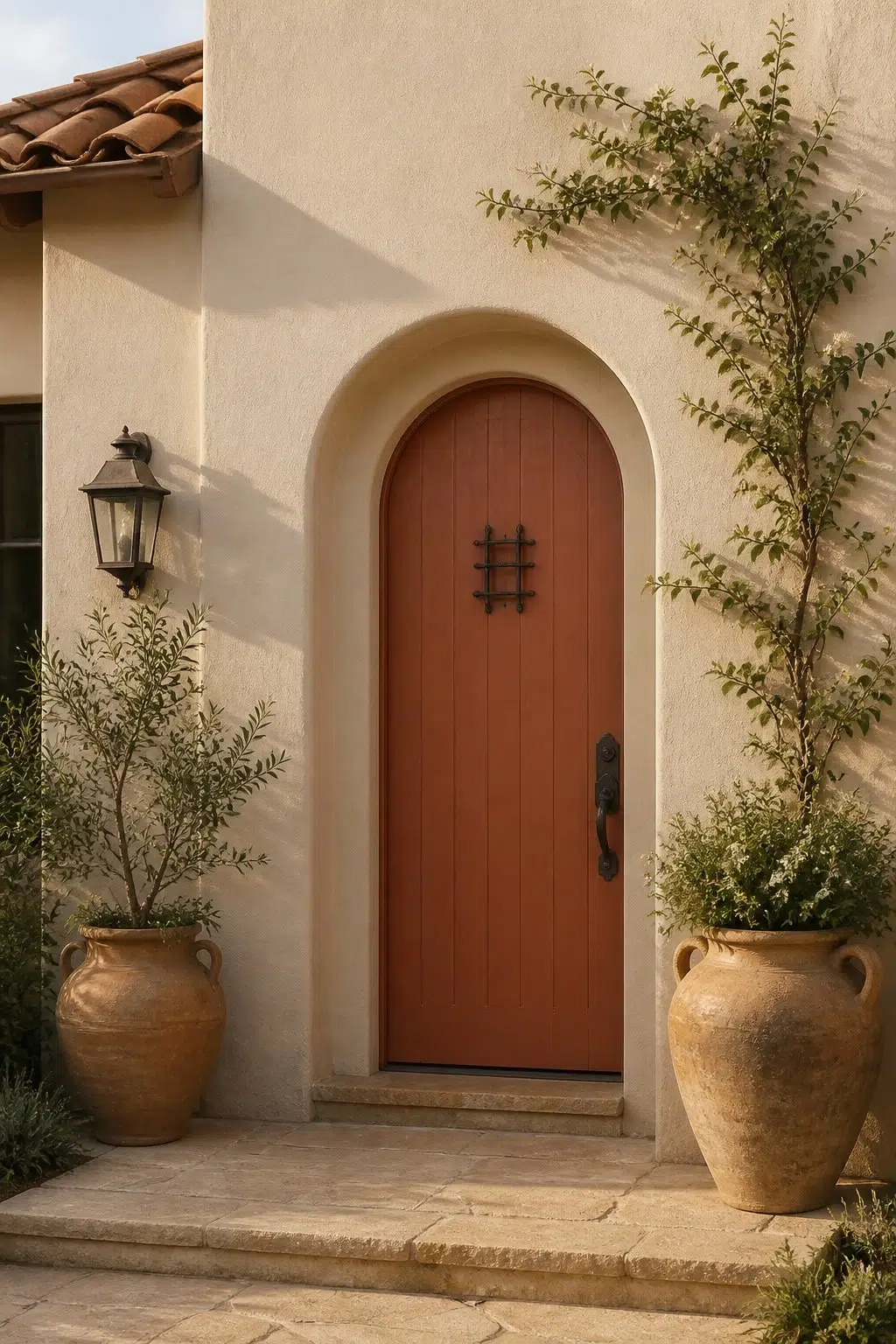 Terracotta Door with Sun-Washed Beige Walls — Aged Beige by Behr