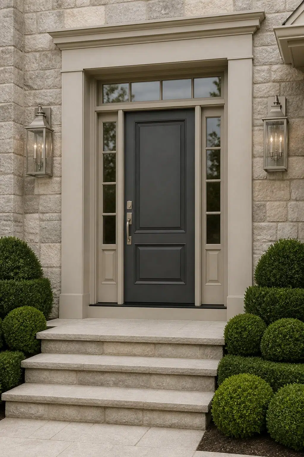 Charcoal Door with Beige Stone Surround — Aged Beige by Behr