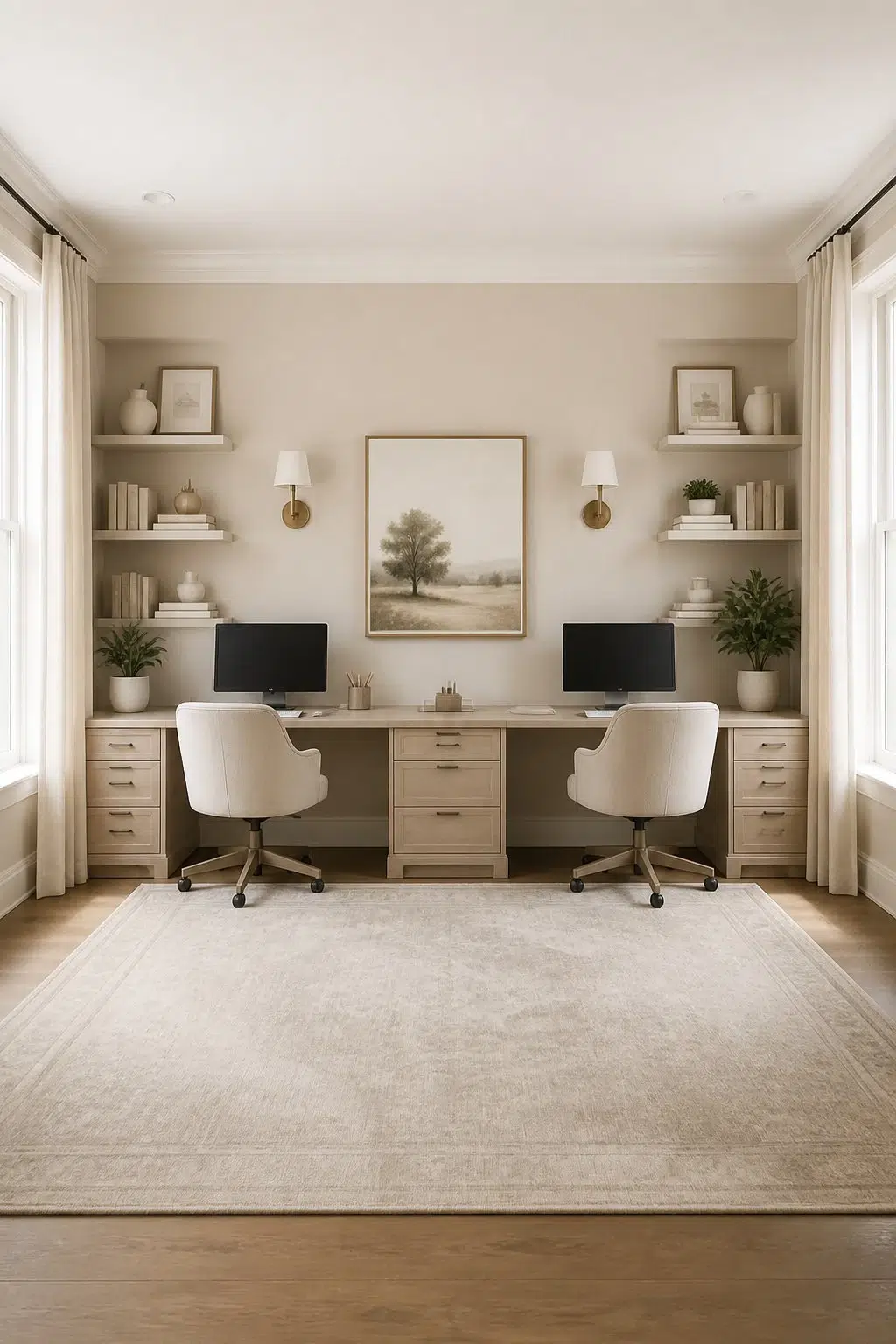 Elegant Dual Workstation Office — Aged Beige by Behr