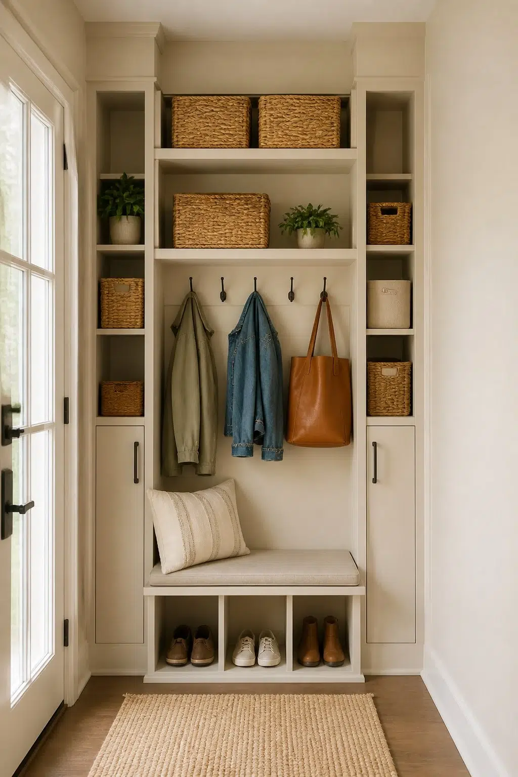 Compact Mudroom Nook in Warm Beige — Aged Beige by Behr