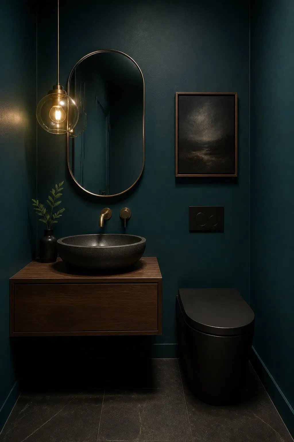 Minimalist Powder Room Jewel Box — Ocean Abyss by Behr
