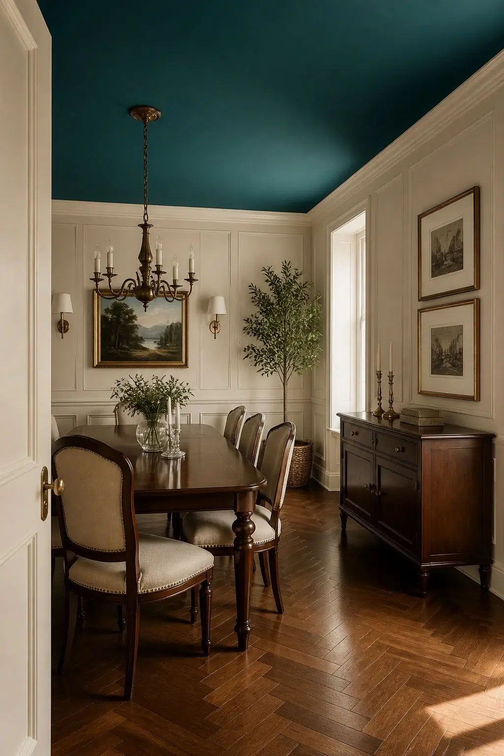 Traditional Elegance With Painted Ceiling — Ocean Abyss by Behr