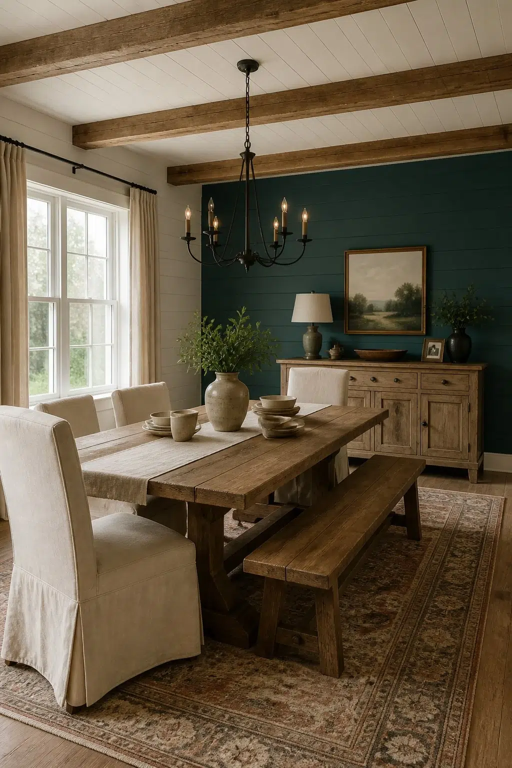 Farmhouse Sophistication With Blue Accent Wall — Ocean Abyss by Behr