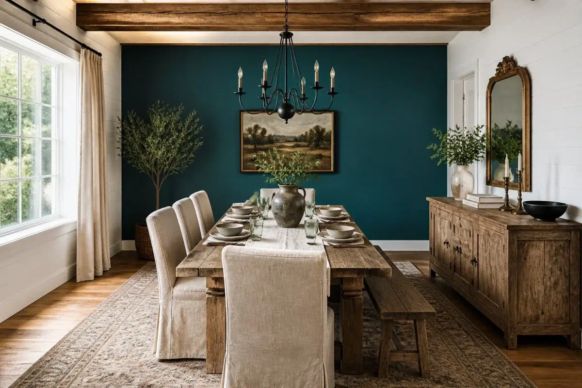 Farmhouse Sophistication With Blue Accent Wall — Ocean Abyss by Behr