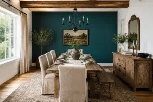 Farmhouse Sophistication With Blue Accent Wall — Ocean Abyss by Behr