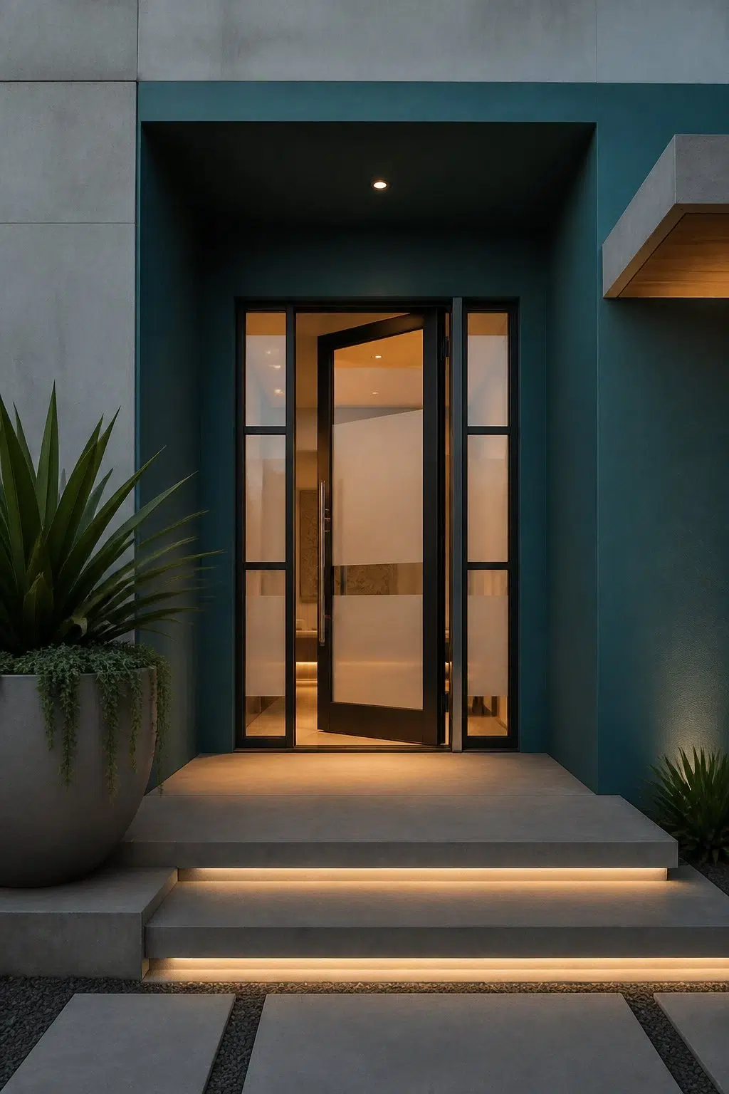 Modern Glass Door with Ocean Abyss Surround — Ocean Abyss by Behr
