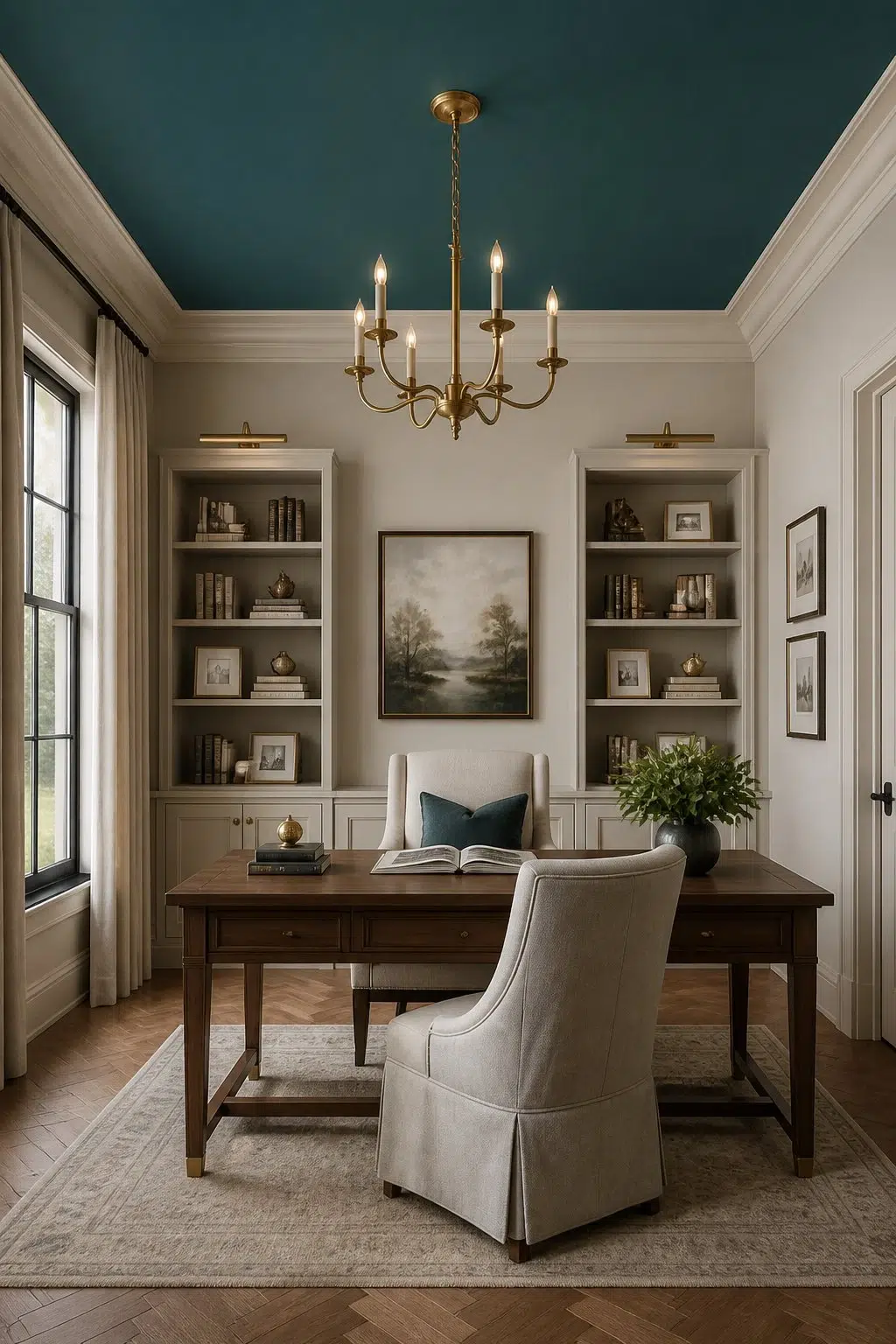 Elegant Office With Ceiling Drama — Ocean Abyss by Behr