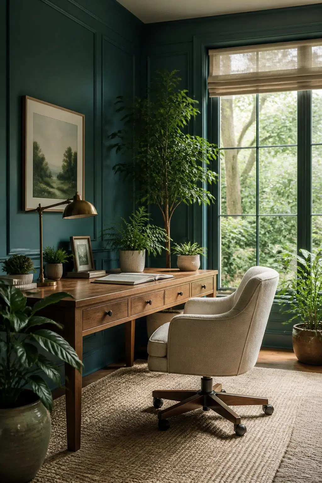 Garden-Facing Green and Blue Workspace — Ocean Abyss by Behr