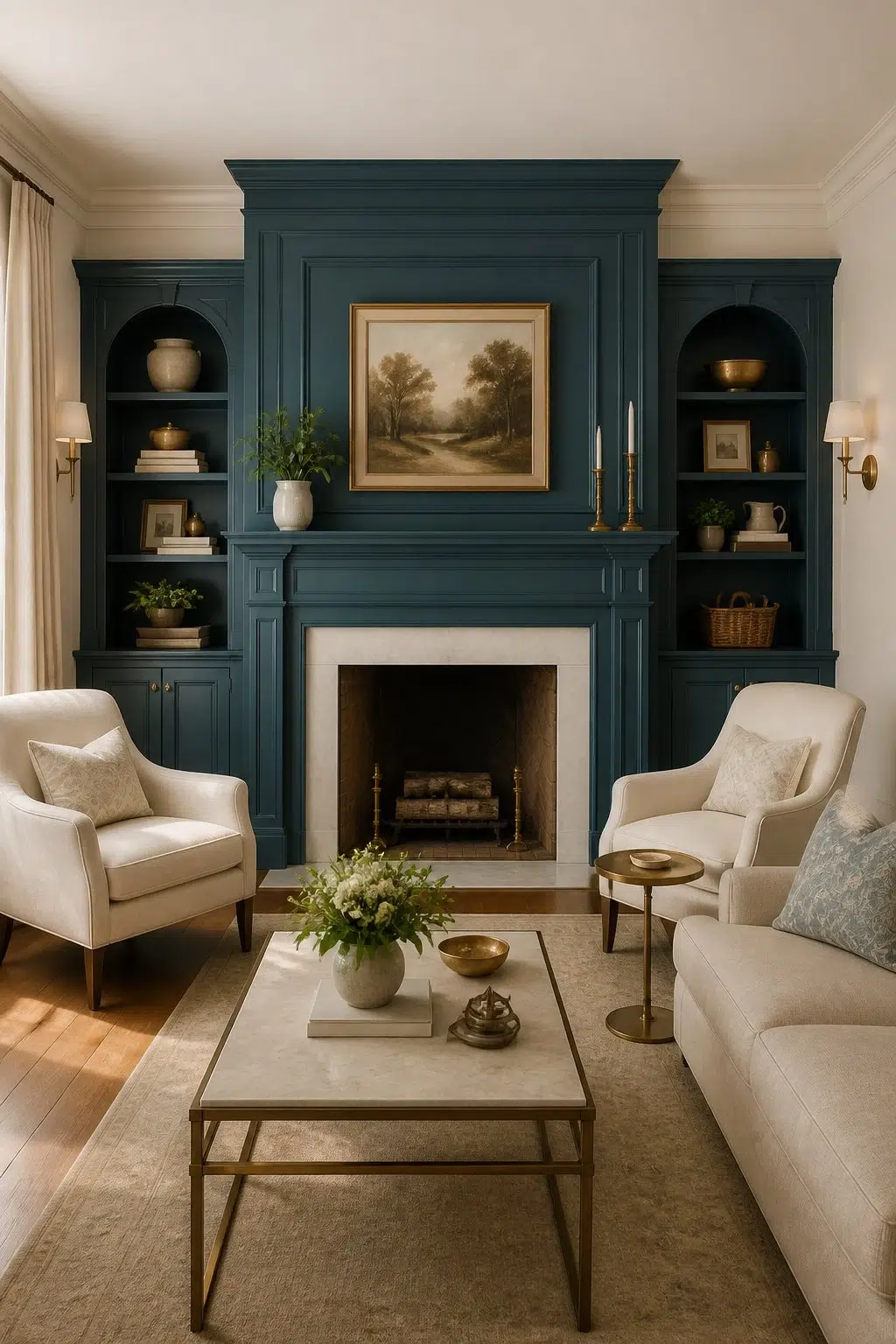 Classic Fireplace Framed in Ocean Abyss — Ocean Abyss by Behr