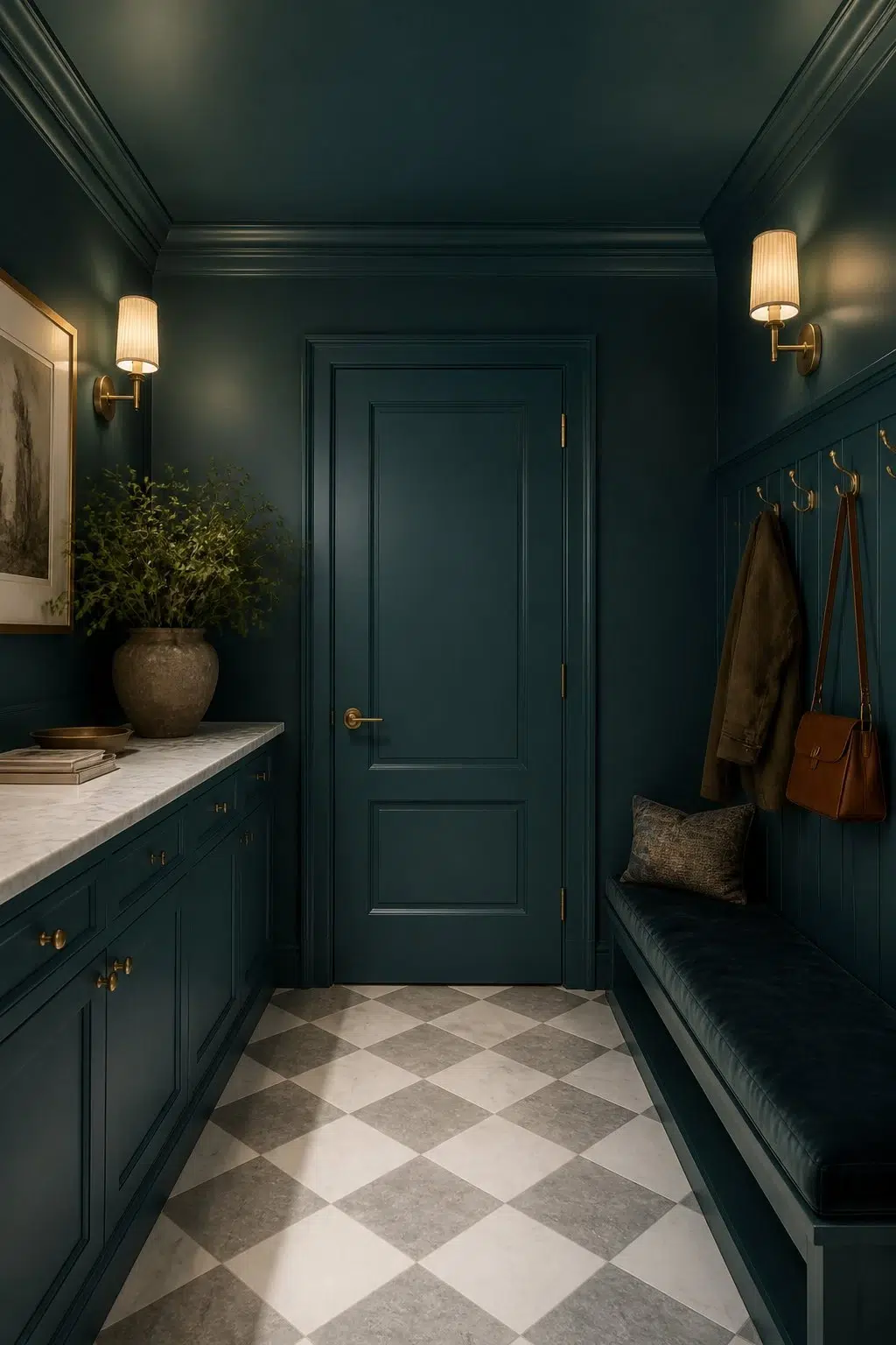 Moody Mudroom With Painted Ceiling — Ocean Abyss by Behr