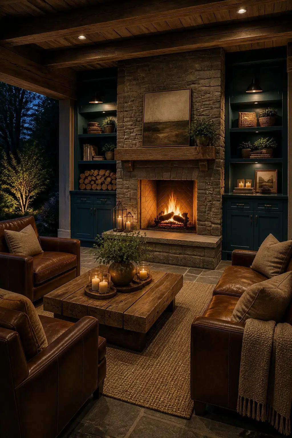 Rustic Fireplace Patio — Ocean Abyss by Behr