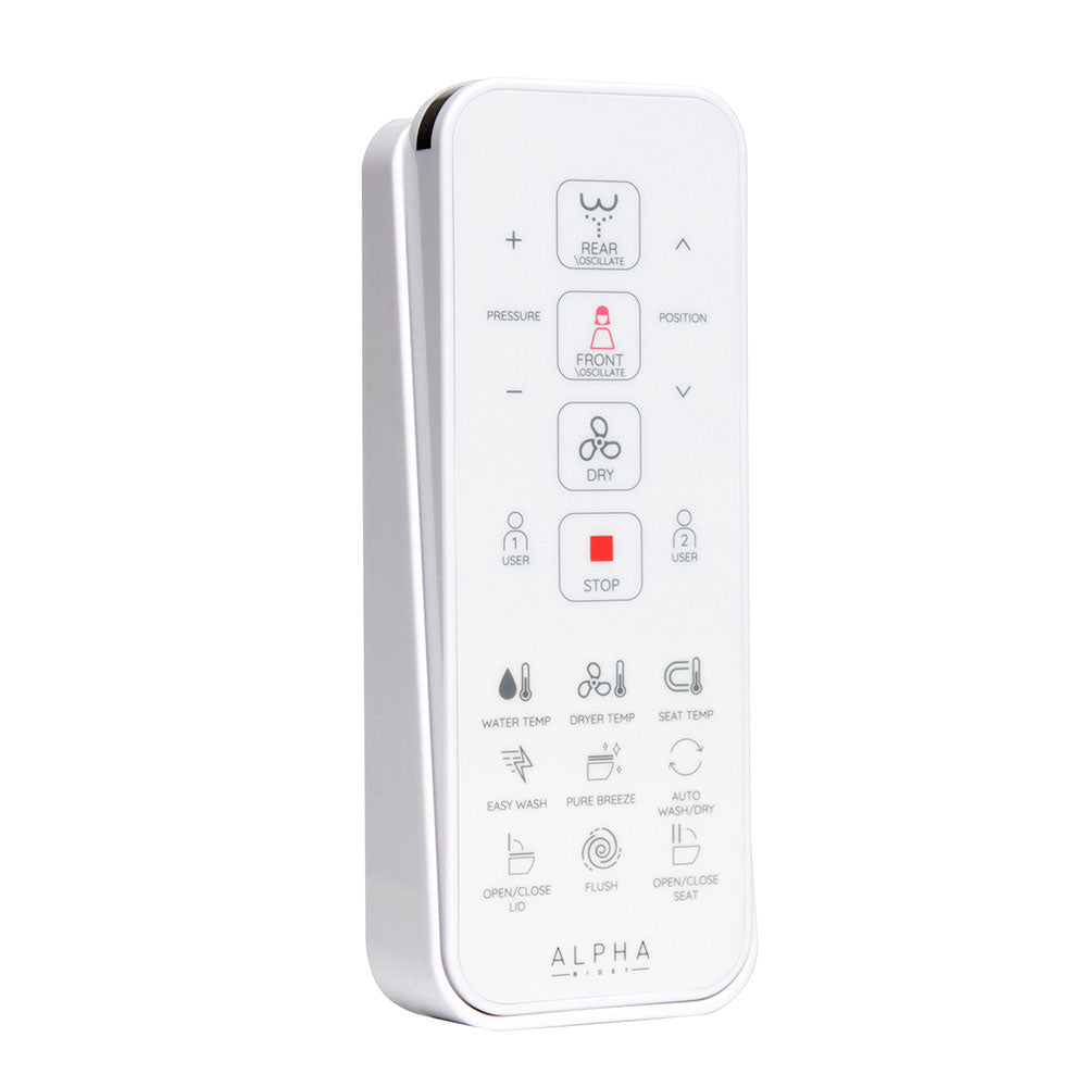 The slim wireless remote with the EASY WASH and AUTO WASH &amp; DRY shortcut buttons. Photo: Bidet King.